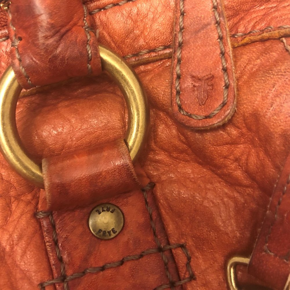 Vintage FRYE Leather Convertible Crossbody/ Shoulder/ Handbag Orange Sangria - Picture 7 of 9